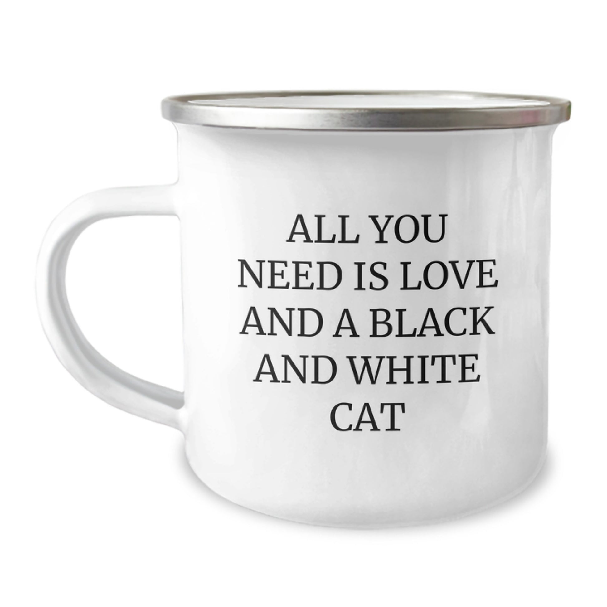 Funny Black and White Cat Gifts from Friends for Birthday Camping Mug - All You Need Is Love - Image 1