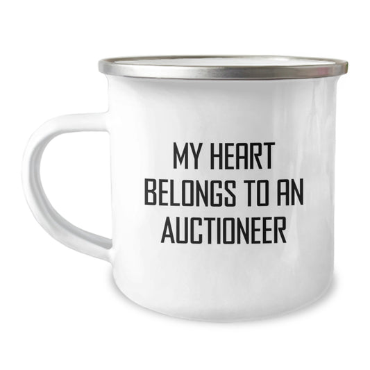 Auctioneer Gifts - Funny Camping Mug - 'My Heart Belongs To An Auctioneer' - Gifts from Friends - Image 1