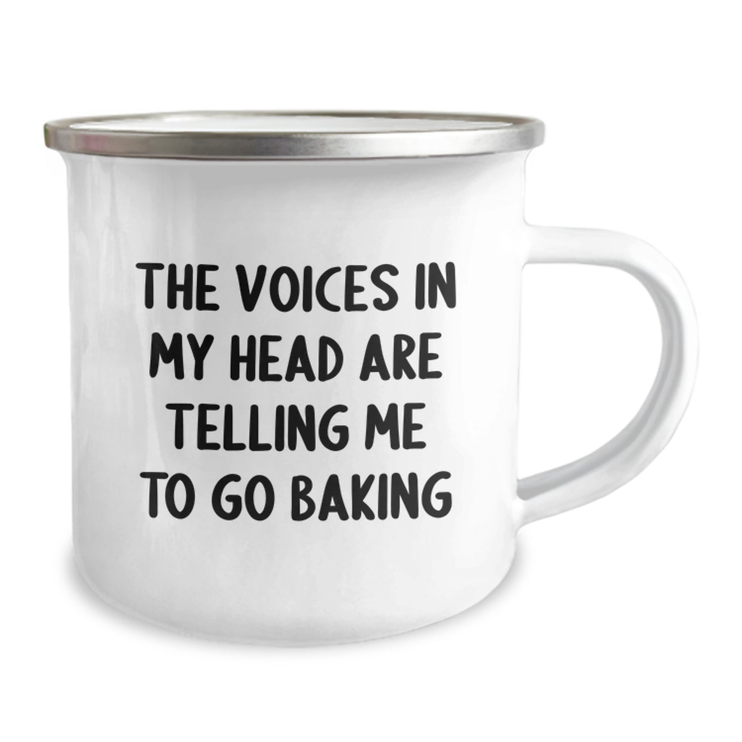 Funny Baking Gifts for Women Friends and Family from a Crazy Baking Enthusiast - 'The Voices In My Head Are Telling Me To Go Baking' Quote on a 12 oz Stainless Steel Camping Mug - Image 2