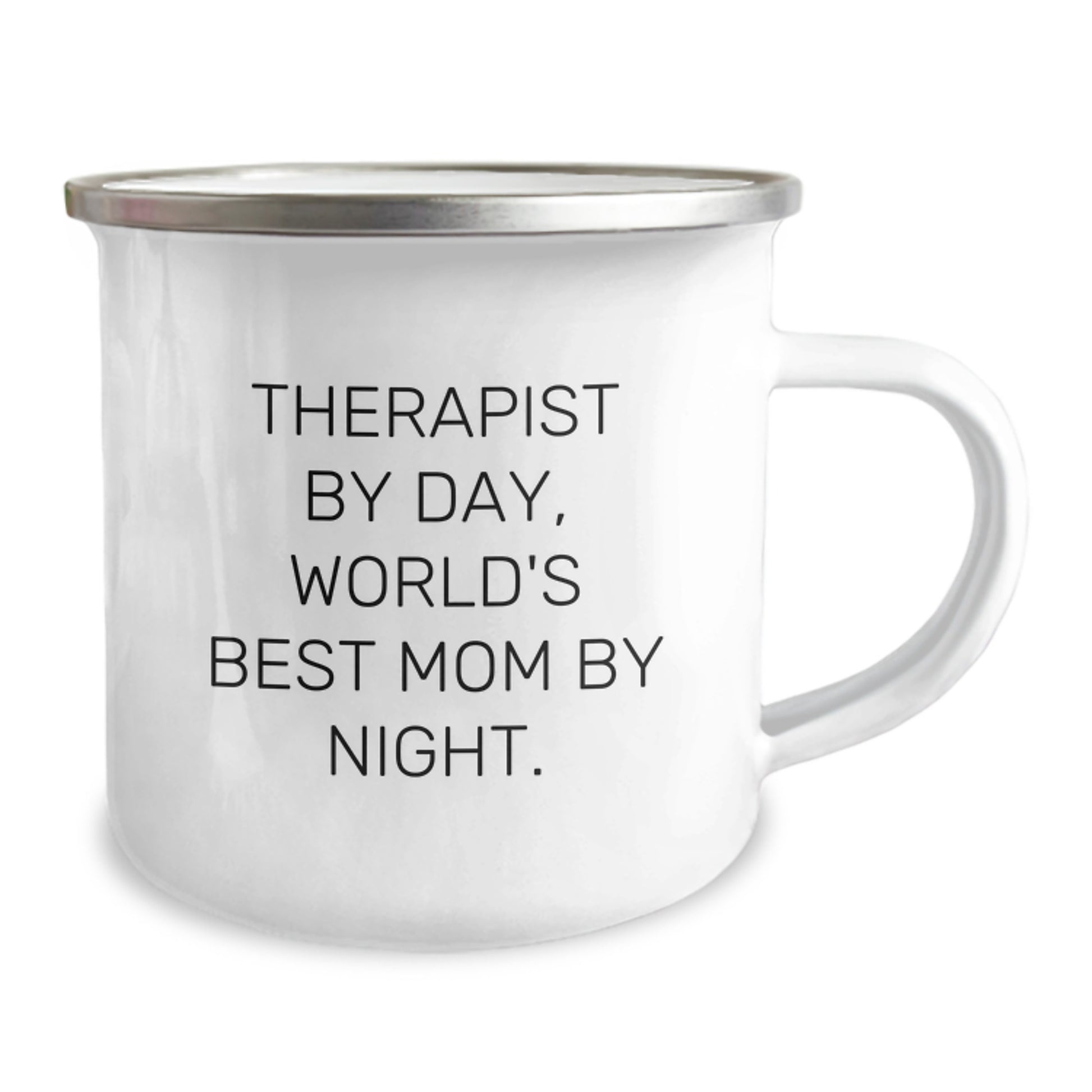 Funny Therapist Gifts for Graduation, 'Therapist By Day, World's Best Mom By Night.' Enamel Camping Mug, Gifts from Mom to Therapist - Image 2