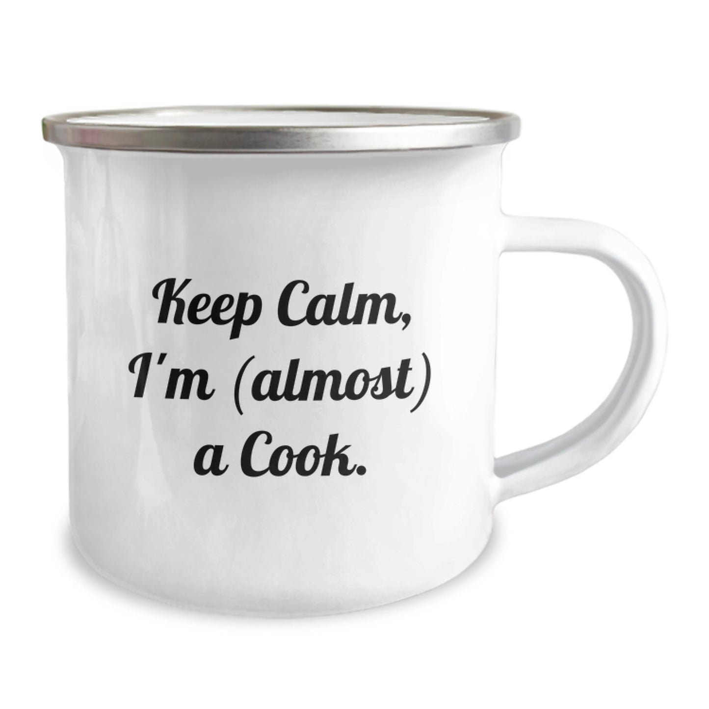 Funny Cook Gifts for Him Her Friends Graduation Keep Calm Almost a Cook Enamel Camping Mug - Image 2