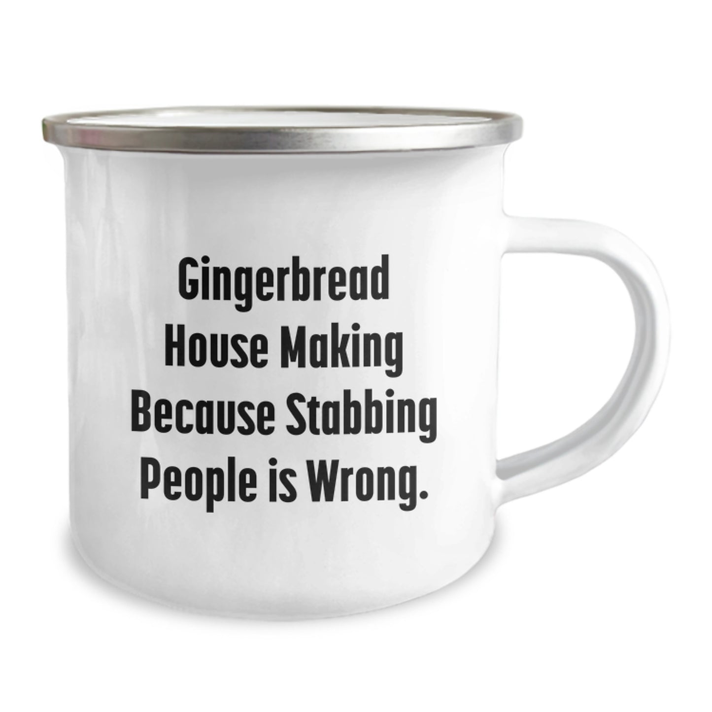 Gingerbread House Making Gifts from Friends, Unique Camping Mugs with Funny Quote, 12 oz Stainless Steel Enamel Mug for Men, Women, Coworkers, Family, Gingerbread House Making Enthusiasts - Image 2