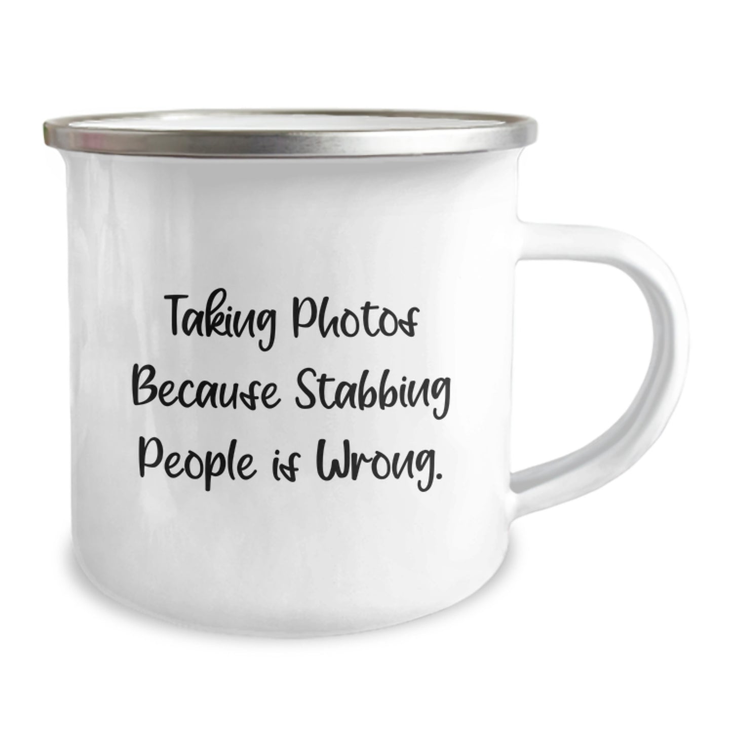 Funny Taking Photos Gifts for Men, Taking Photos Camping Mug, Gifts from Friends for Birthday, 'Taking Photos Because Stabbing People Is Wrong.' Humor - Image 2