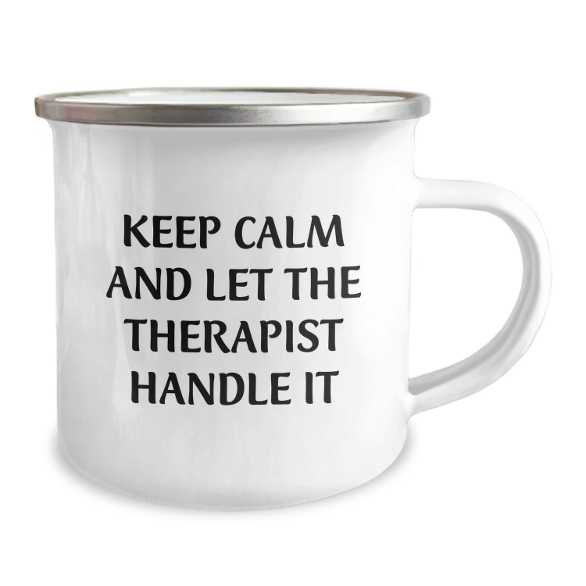 Gifts from Friends and Family for Therapist Graduation, Keep Calm and Let the Therapist Handle It, Funny Camping Mug, 12 oz Stainless Steel with Enamel Finish - Image 2