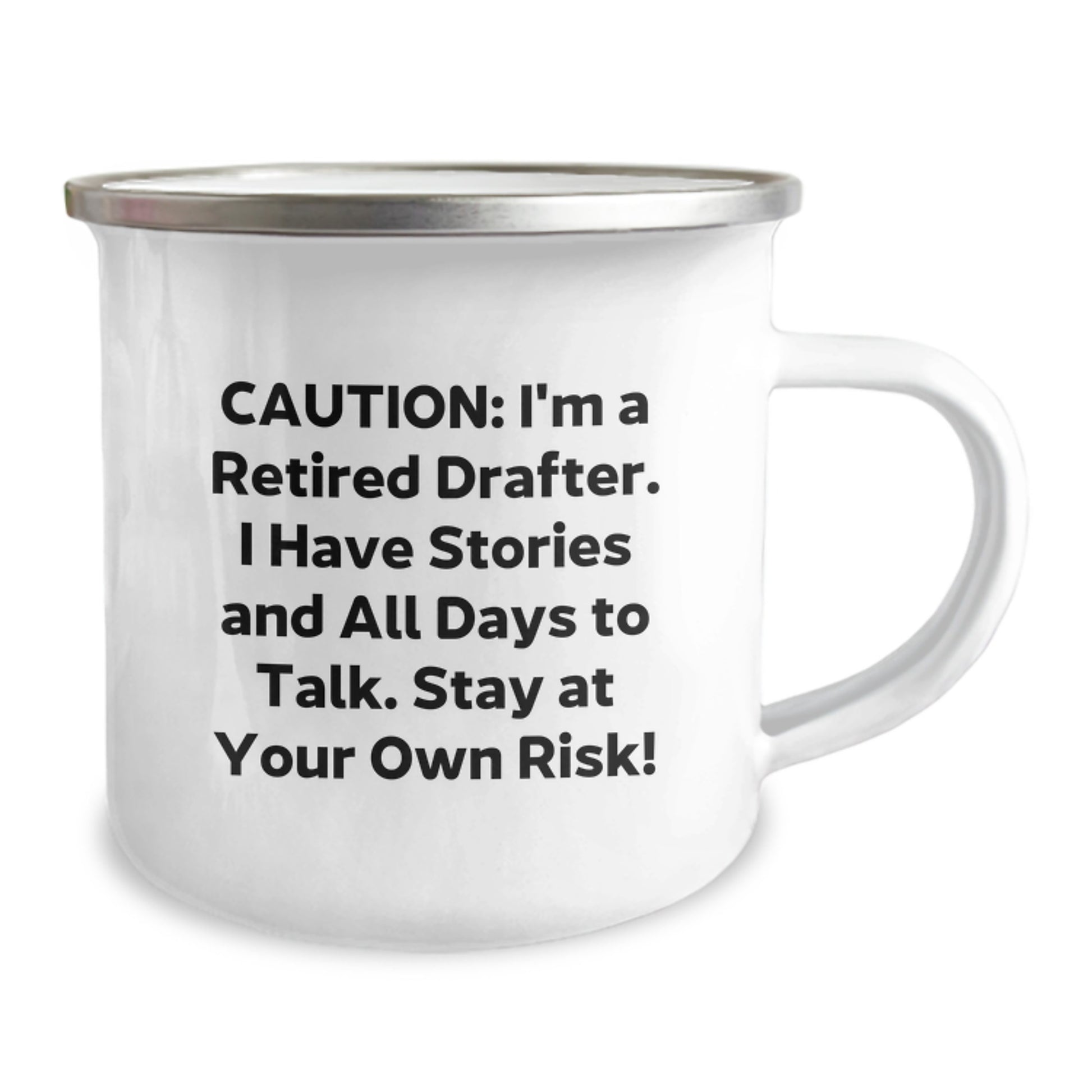Funny Drafter Camping Mug, Gifts from Friends for Retired Drafters - 'Caution: I'm A Retired Drafter...' - Birthday Unique Gift - Image 2