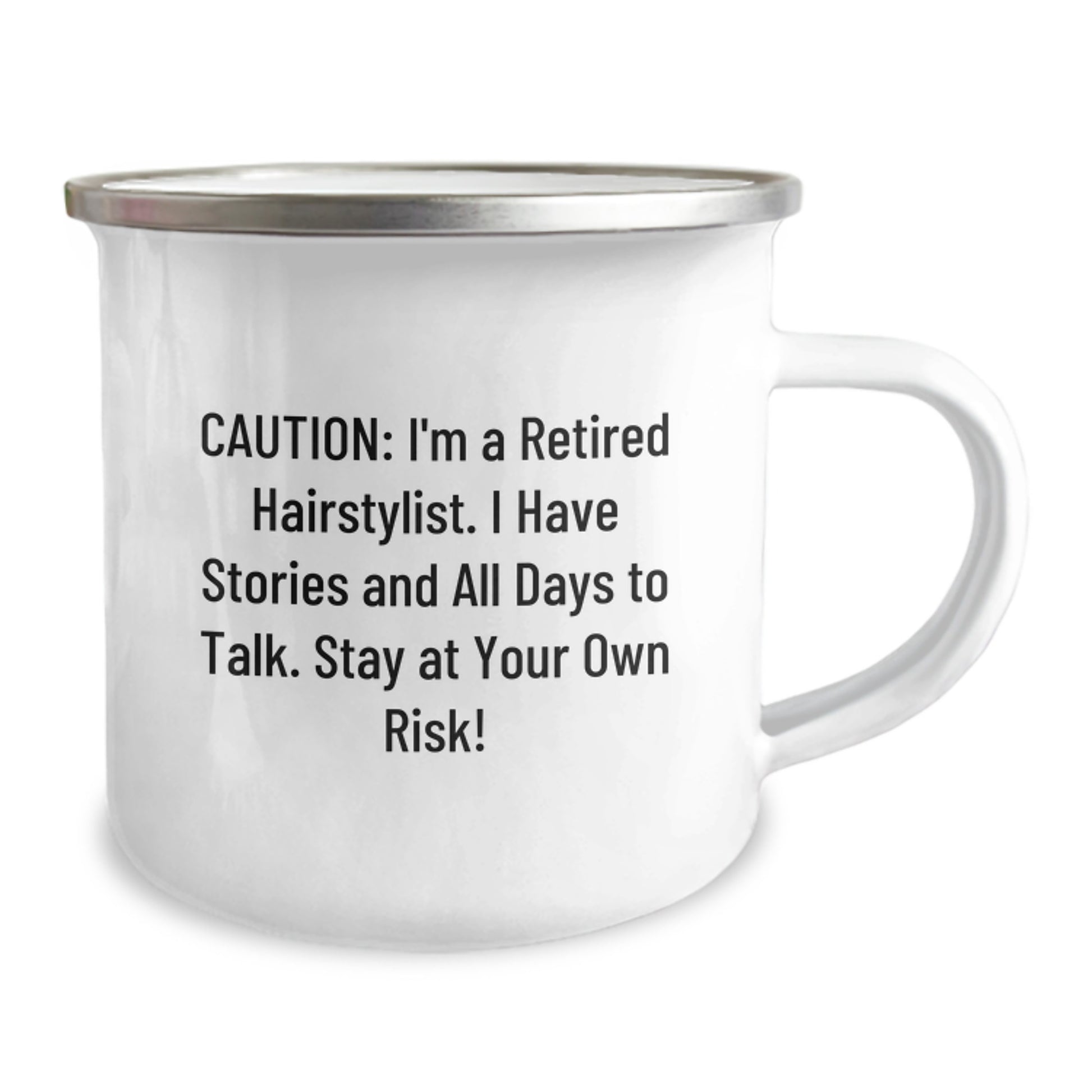 Hairstylist Gifts from Friends for Birthday - Caution: Funny Quote! Hairstylist Camping Mug, 12 oz Stainless Steel with Enamel Finish, Gifts for Hairstylist - Image 2