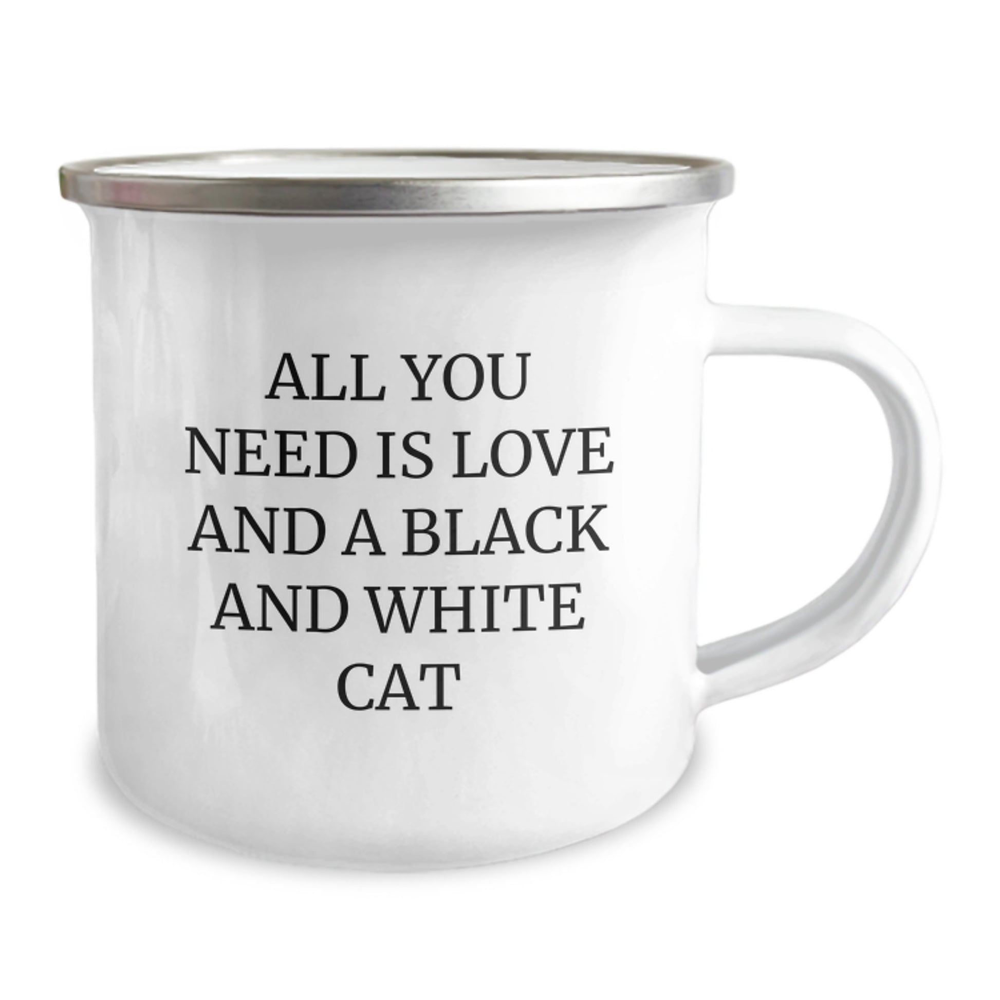 Funny Black and White Cat Gifts from Friends for Birthday Camping Mug - All You Need Is Love - Image 2