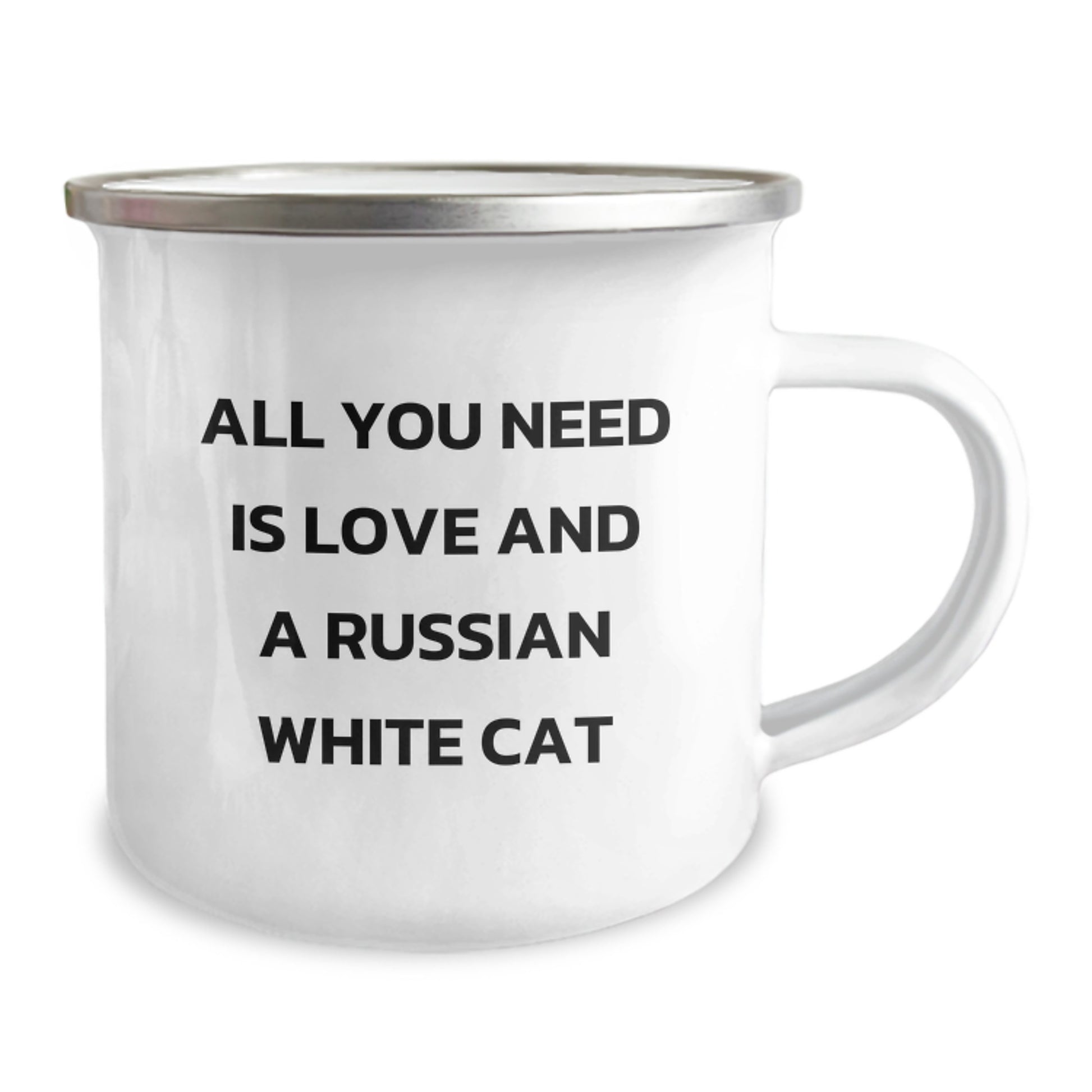 Russian White Cat Lovers Gifts from Friends for Birthday Fun, Camping Mug with All You Need Is Love Quote - Image 2