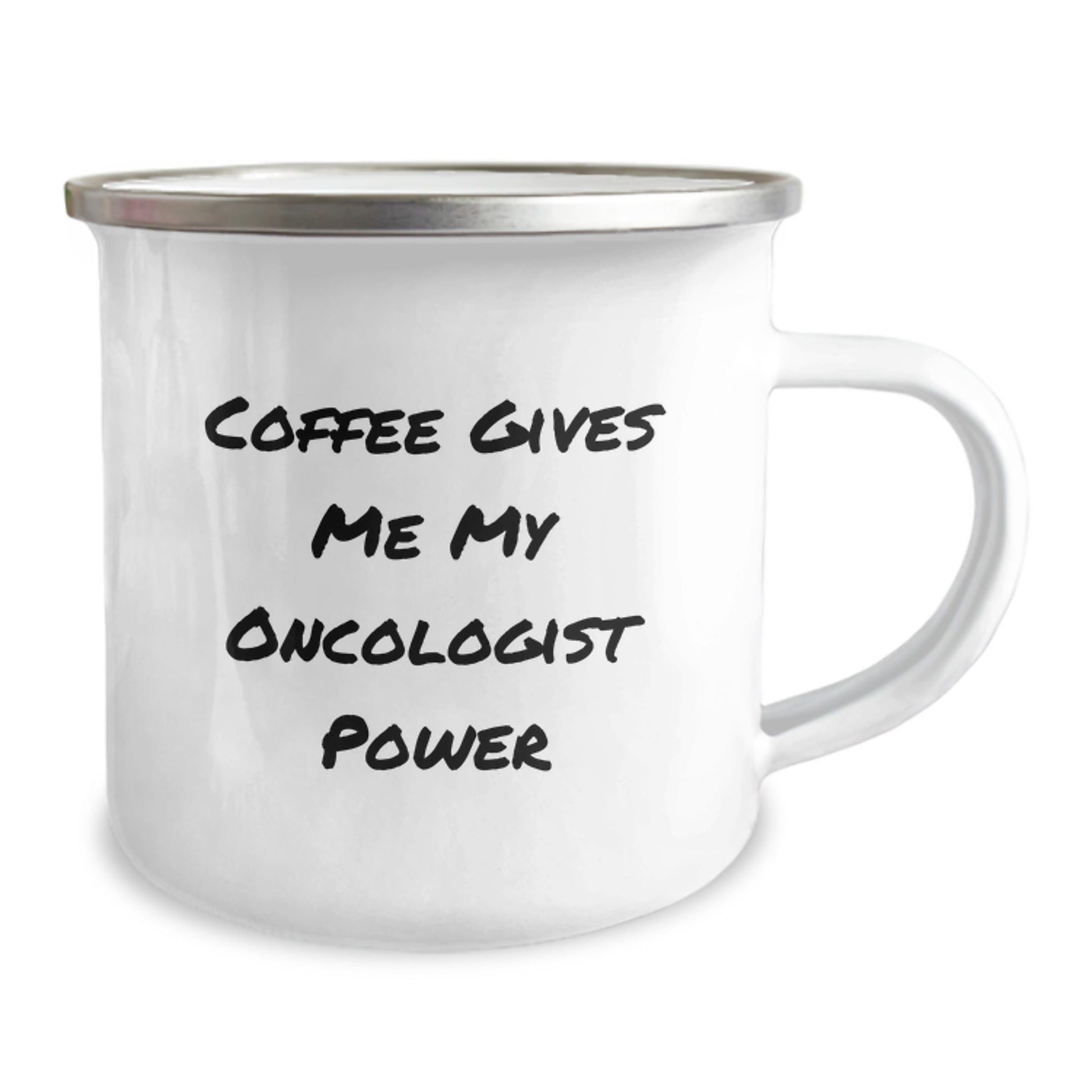 Oncologist Power Coffee Mug Gifts for Birthday from Friends, Funny Quote 'Coffee Gives Me My Oncologist Power' - Enamel Camping Mug - Image 2
