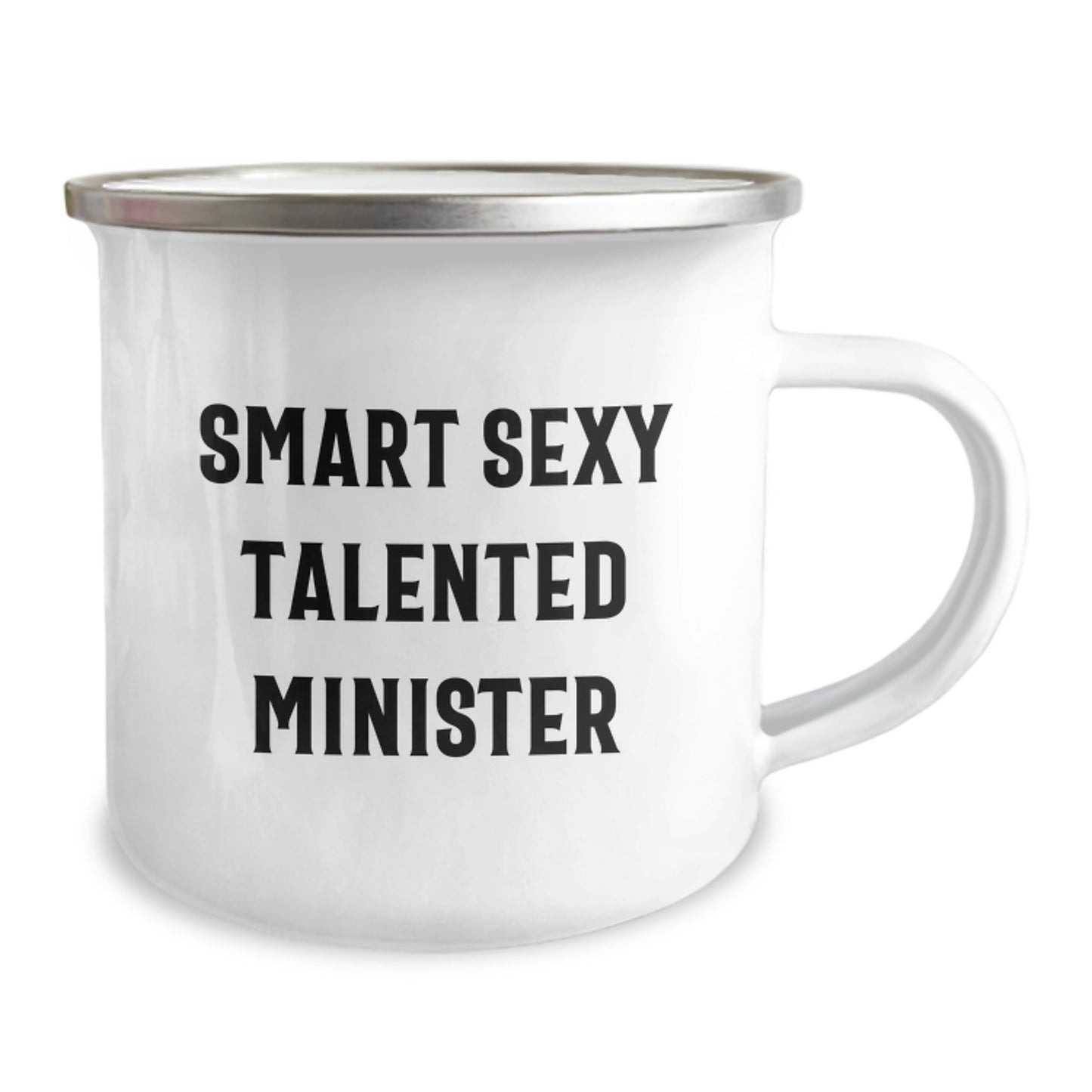 Smart Sexy Talented Minister Birthday Unique Gifts for Camping Lovers, Funny Quote Enamel Camping Mug from Friends - Image 2