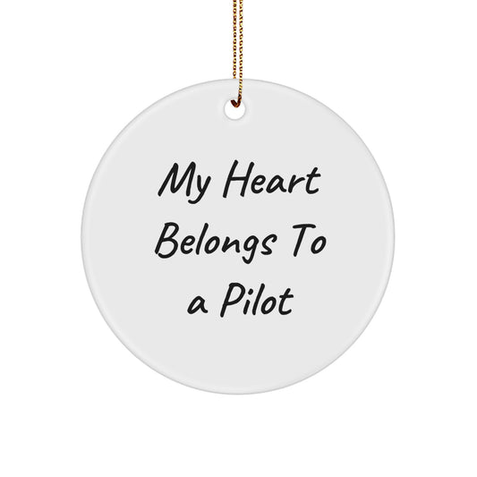 Pilot's Heart Belongs To A Pilot Gifts from Friends, Circle Ornament, Christmas Unique Pilots, My Heart Belongs To A Pilot Quote - Image 1