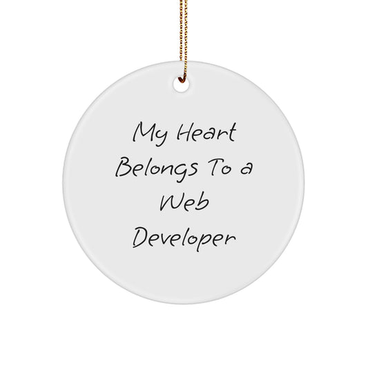 Web Developer Heart Gifts for Him from Friends, Circle Ornament with Funny Quote, Christmas Unique Presents - Image 1