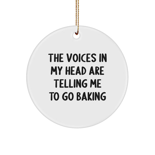 Funny Baking Quotes Gifts for Women Friends Family, Circle Ornament with 'The Voices In My Head Are Telling Me To Go Baking' Quote, Inspirational Baking Decorations for Christmas - Image 1