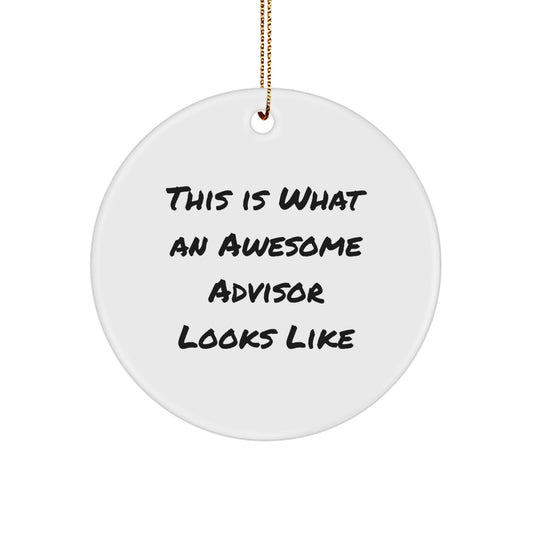 Funny Christmas Unique Gifts for Advisors from Friends - 'This Is What An Awesome Advisor Looks Like' Circle Ornament, White, 2.75" - Image 1