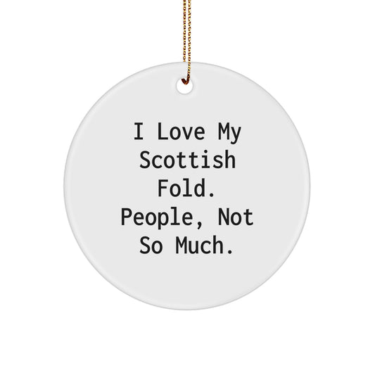 Scottish Fold Cat Lovers Gifts from Friends, Circle Ornament with Funny Quote, Christmas Unique Presents for Family - Image 1