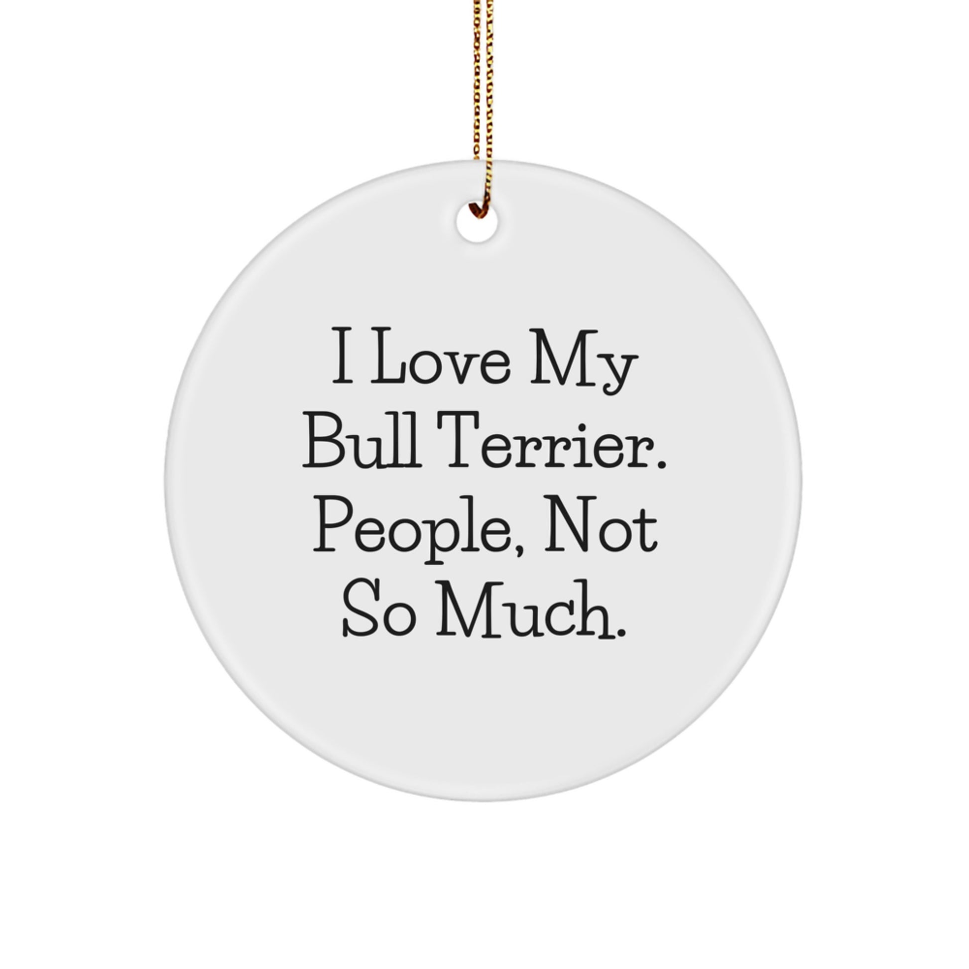 Bull Terrier Dog Lovers Gifts from Friends and Family - 'I Love My Bull Terrier. People, Not So Much.' Circle Ornament - Image 1