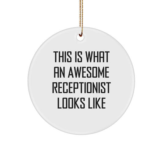 Funny Receptionist Gifts from Friends for Christmas - 'This Is What An Awesome Receptionist Looks Like' Circle Ornament, Gifts for Receptionists - Image 1