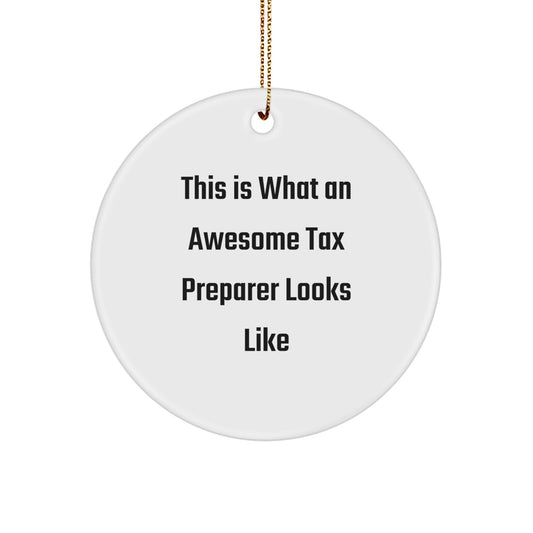 Funny Tax Preparer Gifts from Friends for Christmas - Circle Ornament with 'This Is What An Awesome Tax Preparer Looks Like' Quote - Image 1
