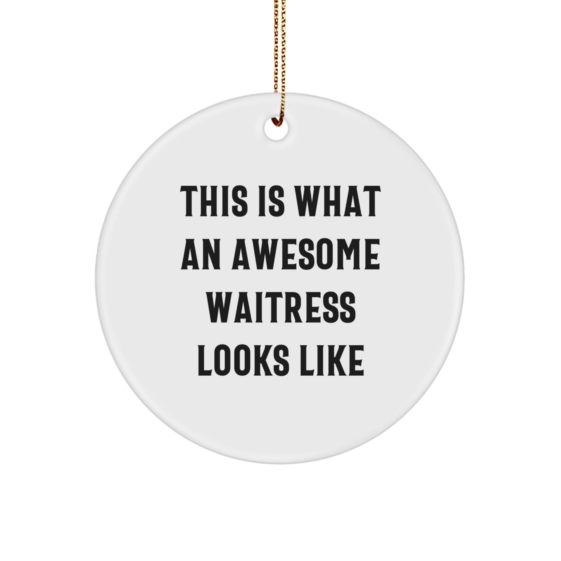 Funny Waitress Gifts from Men to Awesome Waitresses, 'This Is What An Awesome Waitress Looks Like' Circle Ornament for Christmas - Image 1