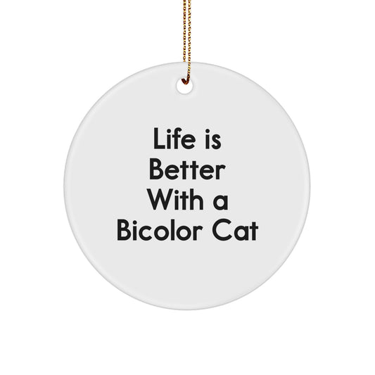 Bicolor Cat Gifts from Friends - Life Is Better With A Bicolor Cat Circle Ornament for Christmas - Funny Quote - Image 1