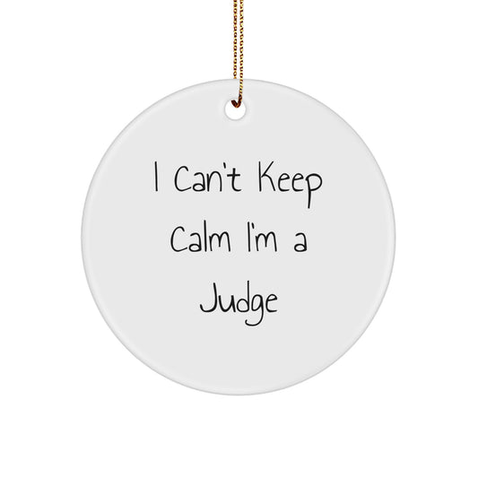 Funny Judge Gifts from Men, Gifts for Judge, Circle Ornament I Can't Keep Calm I'm A Judge, White Christmas Decoration - Image 1