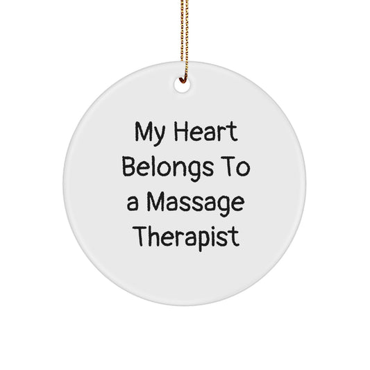Funny Massage Therapist Gifts for Her - 'My Heart Belongs To A Massage Therapist' Circle Ornament, Gifts from Family, Friends or Coworkers for Christmas - Image 1