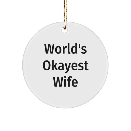 Funny Wife Circle Ornament, World's Okayest Wife, Gifts from Men to Wife on Christmas, Unique Circle Ornament for Wife, Best Wife Gifts - Image 1