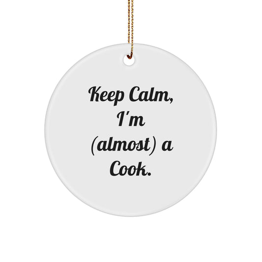 Funny Cook Gifts from Friends for Christmas - 'Keep Calm, I'm (almost) A Cook.' Circle Ornament - Image 1