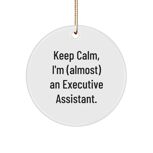 Funny Executive Assistant Gifts from Friends for Men - Keep Calm I'm Almost An Executive Assistant Circle Ornament, Christmas Unique Present for Him - Image 1