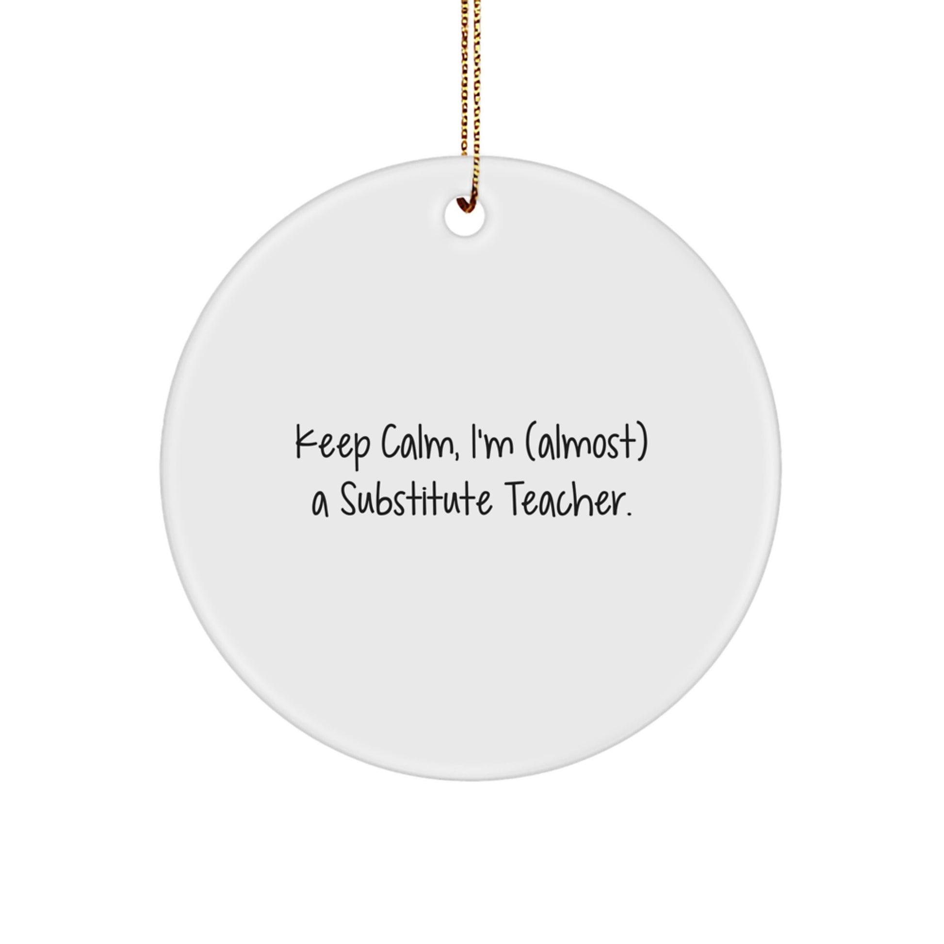 Funny Substitute Teacher Gifts, Keep Calm Circle Ornament, White, 'Almost' a Pro, Christmas Unique Gifts from Friends to Substitute Teacher - Image 1