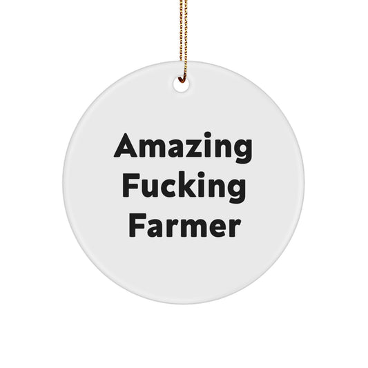 Funny Farmer Gifts - 'Amazing F--king Farmer' Circle Ornament for Men, Women, Friends, Coworkers, Family, Christmas Unique Gifts from Friends, Coworkers, Family - Image 1