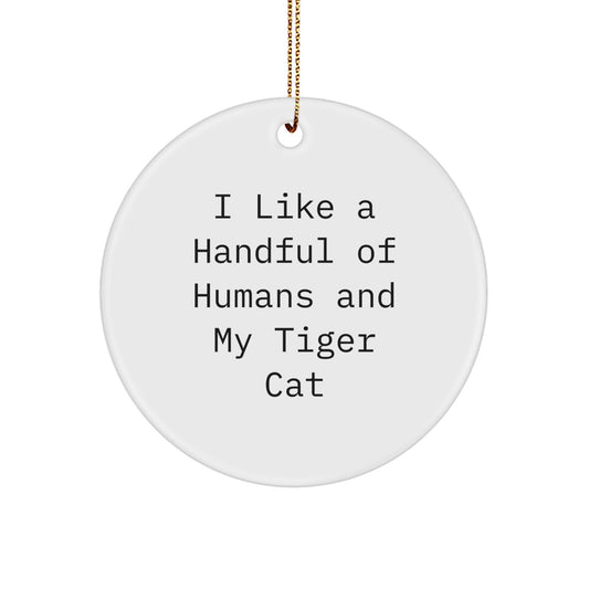 Tiger Cat Gifts for Men, Women, or Friends, Funny Circle Ornament from I Like A Handful Of Humans And My Tiger Cat, Christmas Unique Gifts - Image 1