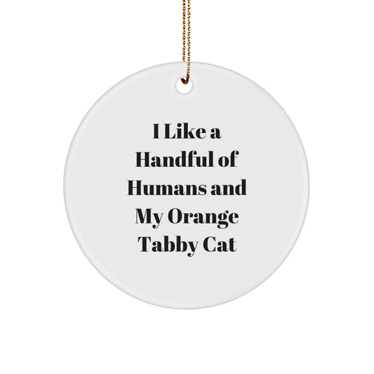 Funny Orange Tabby Cat Gifts for Friends, Circle Ornament from I Like A Handful Of Humans And My Orange Tabby Cat, Christmas Unique Gifts - Image 1