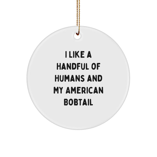 American Bobtail Cat Lovers Christmas Unique Gifts from Friends to Family - 'I Like A Handful Of Humans And My American Bobtail' Circle Ornament - Image 1