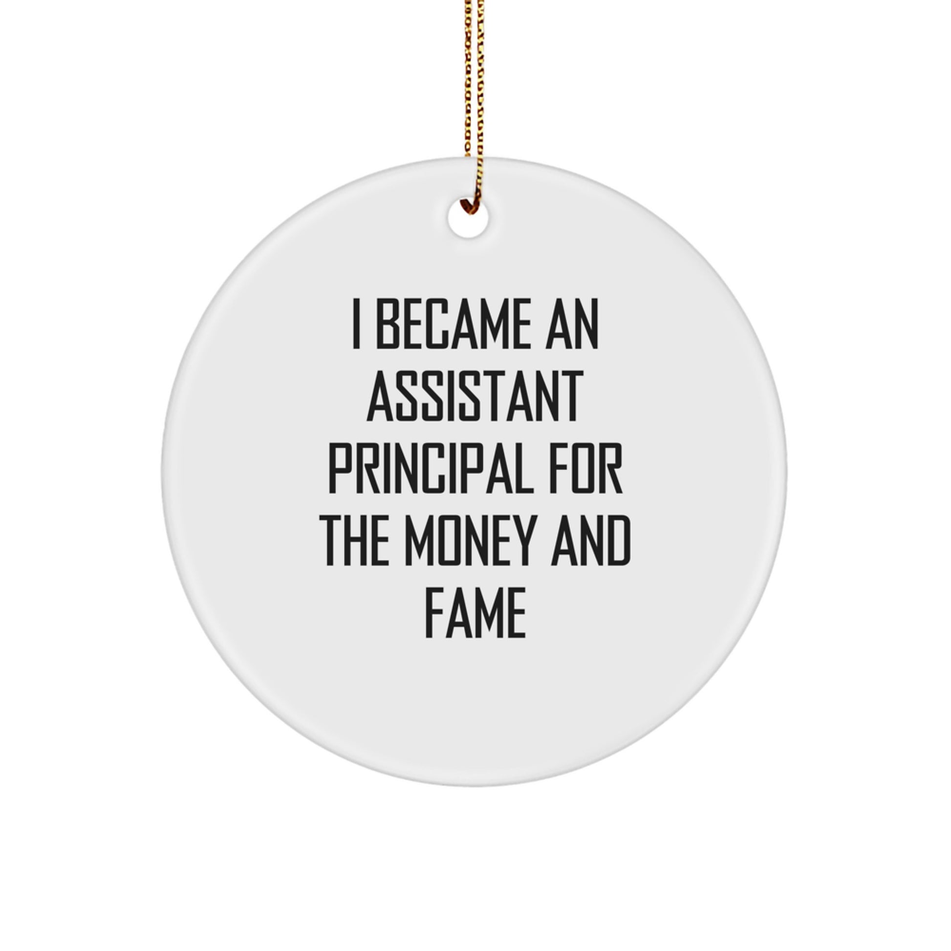 Funny Assistant Principal Gifts for Christmas - 'I Became An Assistant Principal For The Money And Fame' Circle Ornament from Friends, Family, Coworkers - Great for Women, Men - Image 1