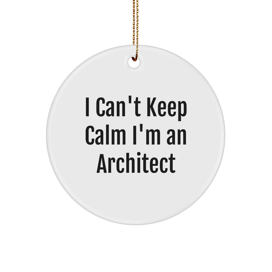 Funny Architect Gifts: I Can't Keep Calm I'm An Architect Circle Ornament, White, For Men, Women, Friends, Family, Coworkers, Unique Christmas Memorable Present - Image 1