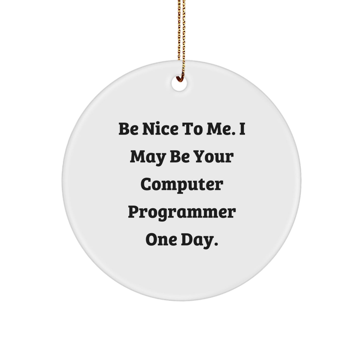 Funny Computer Programmer Circle Ornament Gifts from Friends, 'Be Nice To Me. I May Be Your Computer Programmer One Day.' for Christmas - Image 1