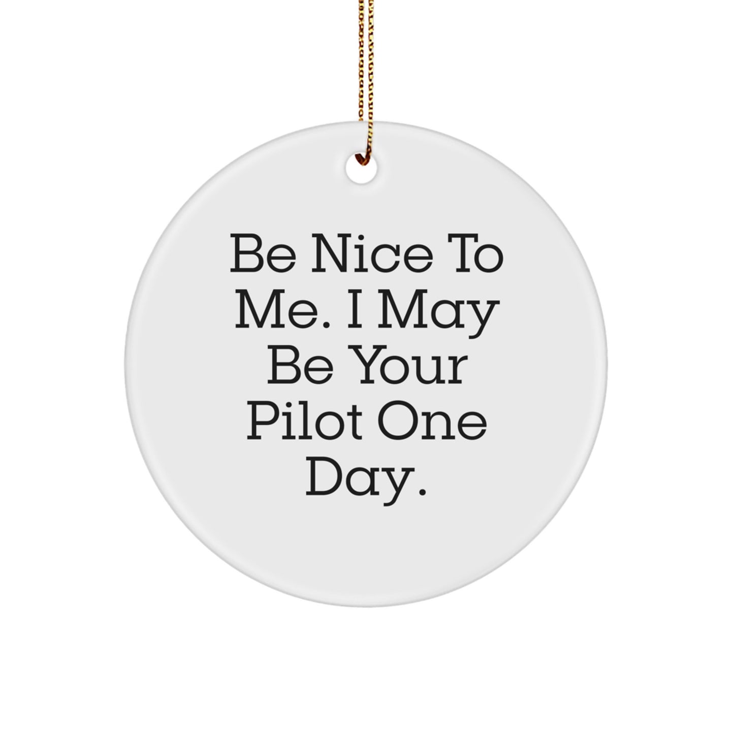 Funny Pilot Gifts for Christmas, Circle Ornament with Inspirational Quote 'Be Nice To Me, I May Be Your Pilot One Day.' from Friends, Family or Coworkers - Unique Pilot Ornament - Image 1
