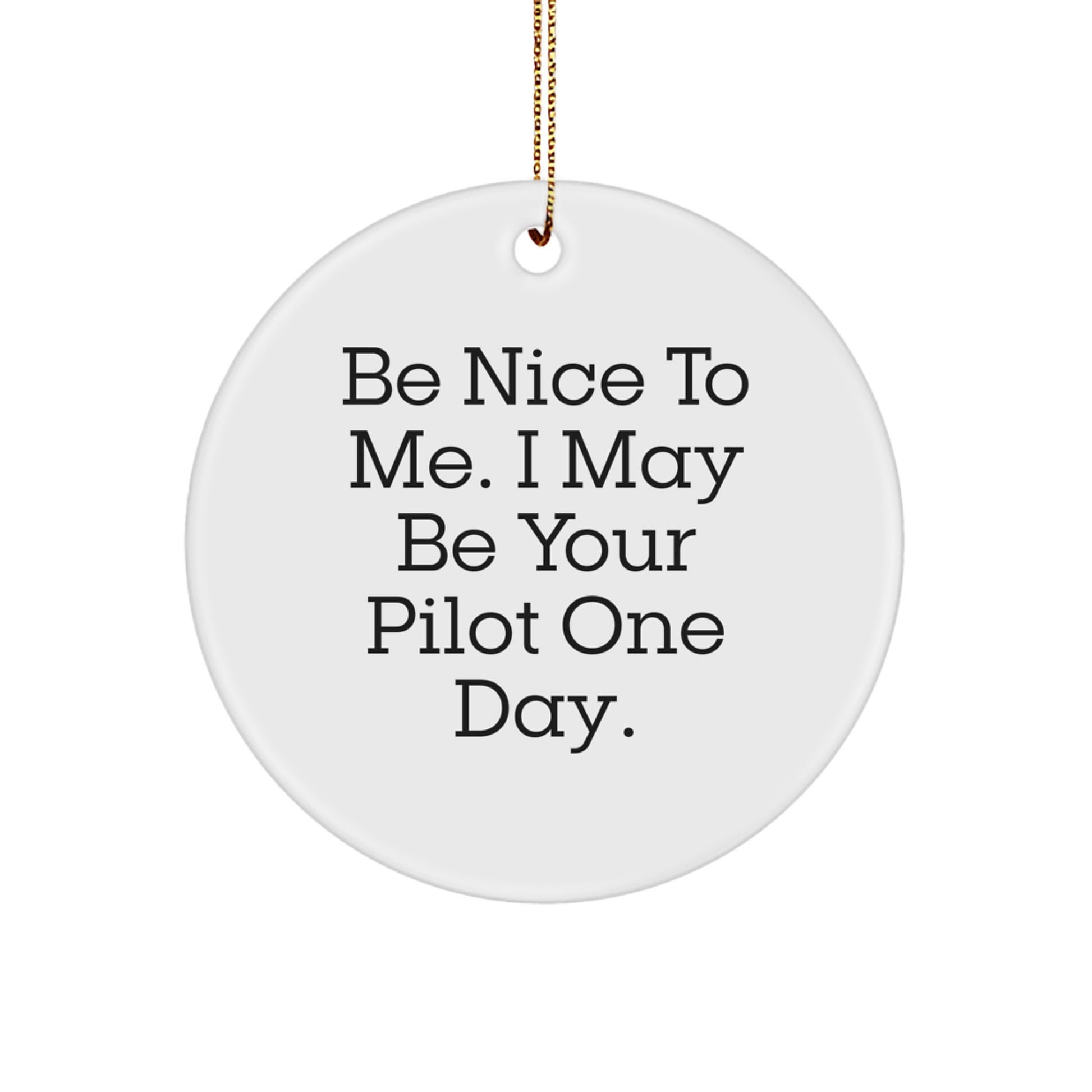 Funny Pilot Gifts for Christmas, Circle Ornament with Inspirational Quote 'Be Nice To Me, I May Be Your Pilot One Day.' from Friends, Family or Coworkers - Unique Pilot Ornament - Image 1