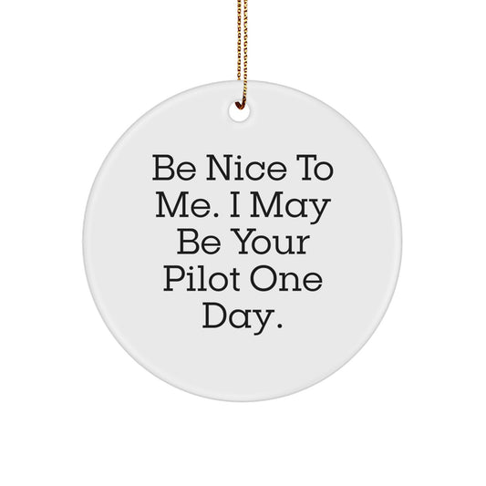 Funny Pilot Gifts for Christmas, Circle Ornament with Inspirational Quote 'Be Nice To Me, I May Be Your Pilot One Day.' from Friends, Family or Coworkers - Unique Pilot Ornament - Image 1