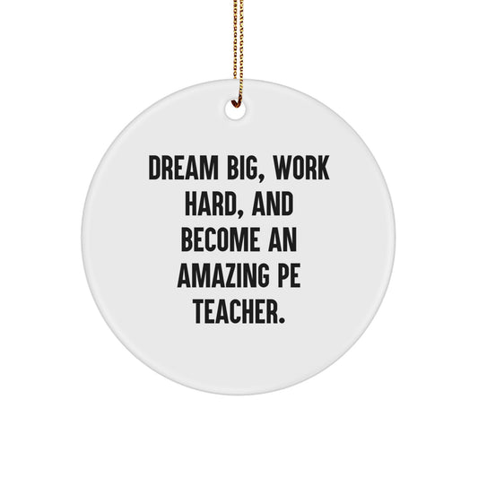 Funny PE Teacher Gifts from Friends, Inspirational Circle Ornament for PE Teacher, 'Dream Big, Work Hard, And Become An Amazing PE Teacher.' Christmas Unique Gifts - Image 1