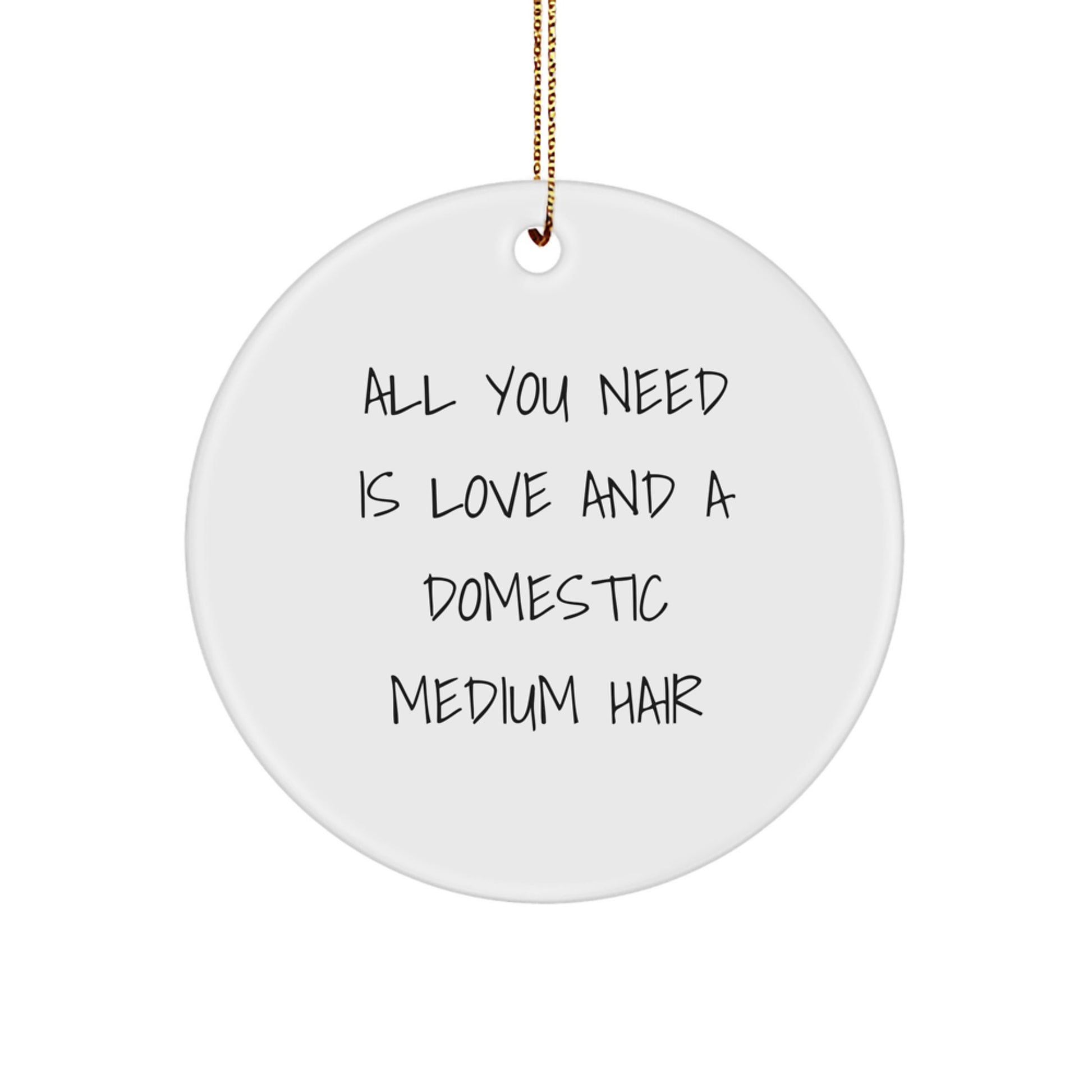 Gifts from Friends for Domestic Medium Hair Cat, All You Need Is Love - White Circle Ornament for Christmas - Image 1