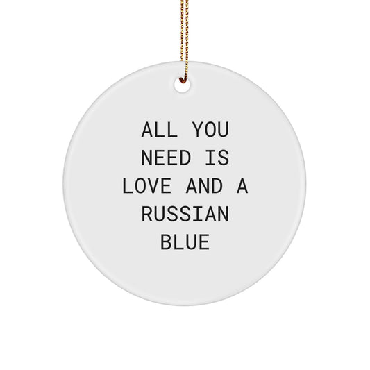 Russian Blue Cat Lover Gifts from Friends, Family, or Coworkers - Circle Ornament with Inspirational Quote - Christmas Unique Gifts - Image 1