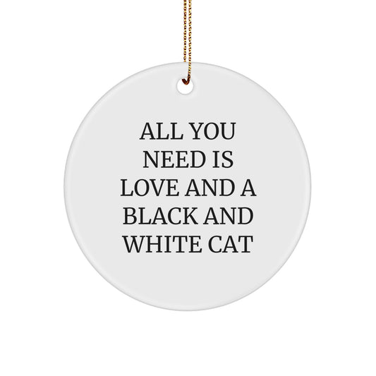 Black and White Cat Circle Ornament, Funny Quote Gifts for Men from Women, Christmas Unique Gifts - Image 1