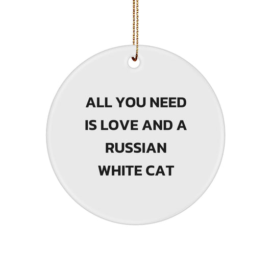 Russian White Cat Circle Ornament, Funny Quote Gifts from Family for Christmas - Image 1
