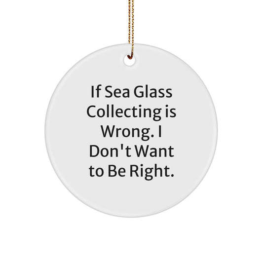 Sea Glass Collecting Gifts for Friends - 'If Sea Glass Collecting Is Wrong, I Don't Want To Be Right' Circle Ornament, White, 2.75'' Tall, Christmas Unique Finds for Women, Men, Family - Image 1