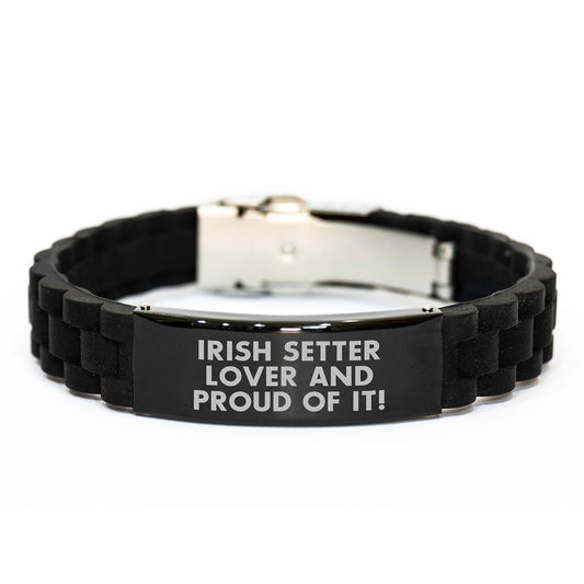 Irish Setter Lover Gifts, Funny Quote Inspired Glide lock Clasp Birthday Presents for Irish Setter Dog Owners, Adjustable Black Silicone and Stainless Steel Men's or Women's Jewelry - Image 1