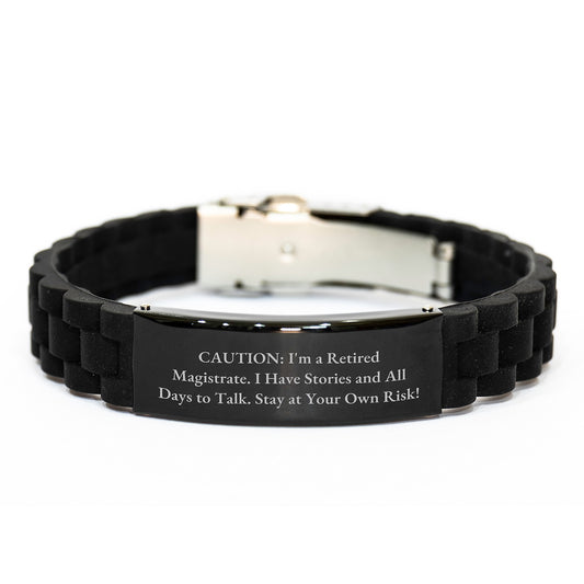 Magistrate's Gift: 'Caution: I'm A Retired Magistrate...' Glide lock Clasp Black Birthday Unique Gift from Friends, Family, Coworkers - Image 1