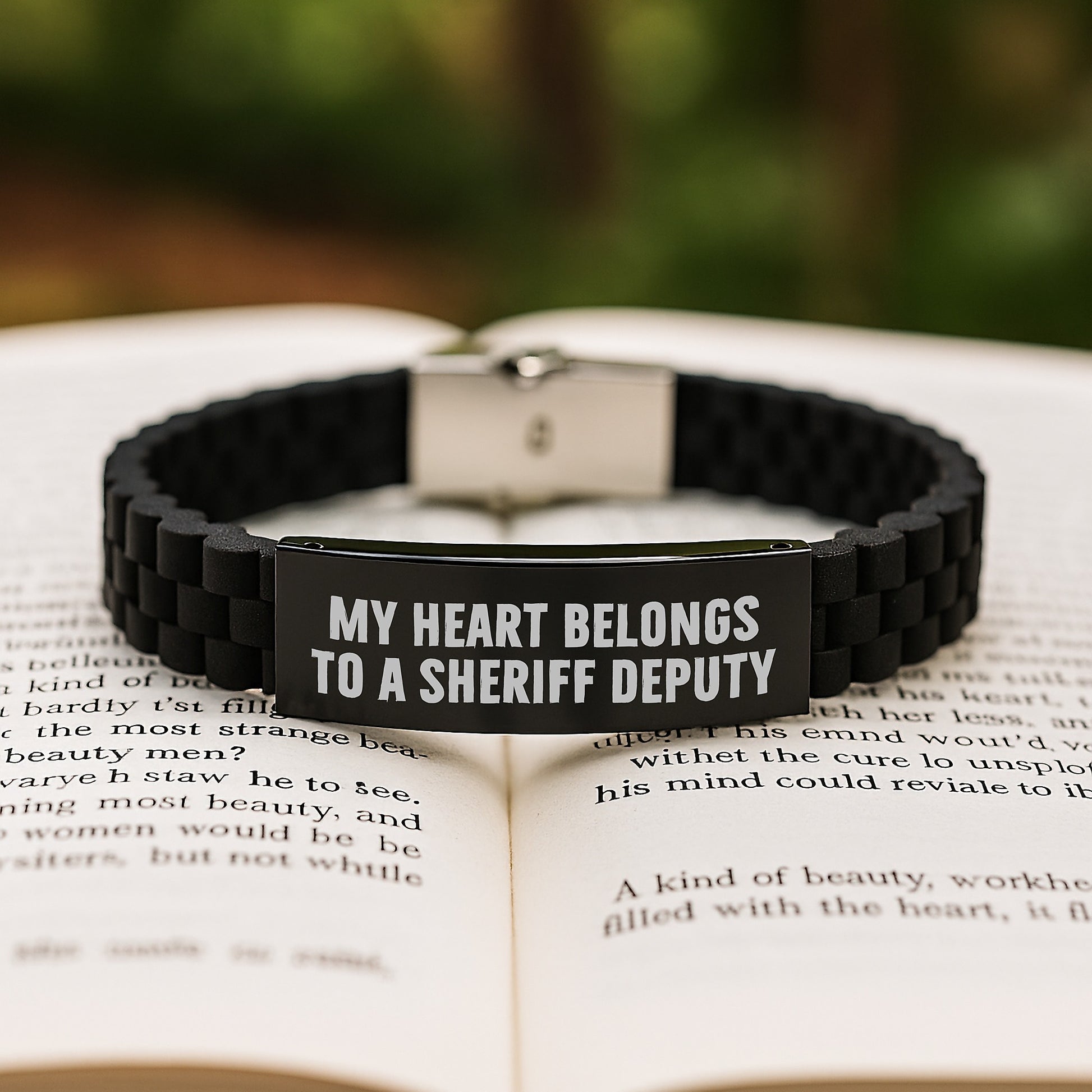 Funny Sheriff Deputy Gifts, 'My Heart Belongs To A Sheriff Deputy' Glide lock Clasp Bracelet for Sheriff Deputy Graduation Gifts from Friends, Coworkers, or Family - Image 2