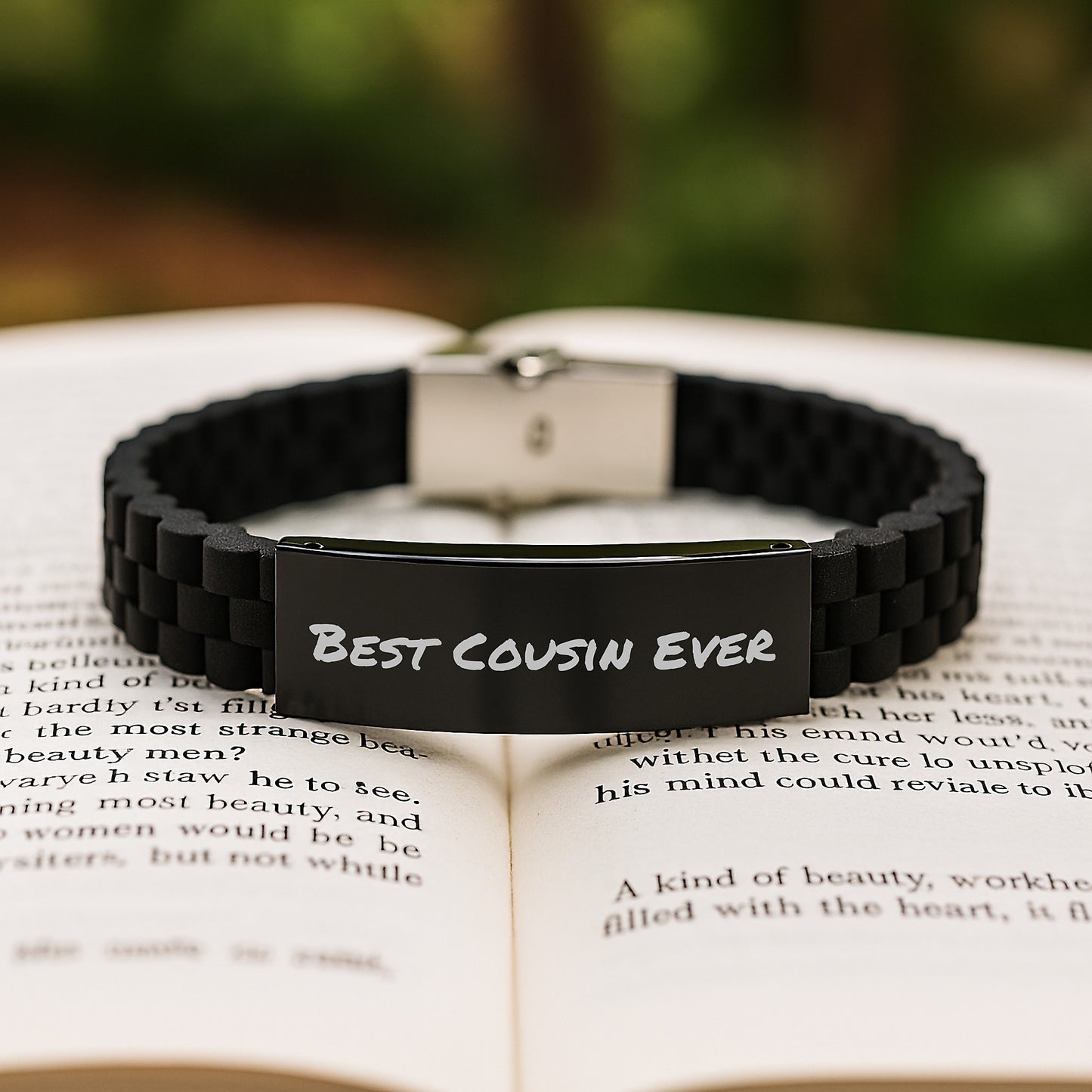 Funny Cousin Gifts Best Cousin Ever Glide lock Clasp Adjustable Black Stainless Steel Silicone Birthday Presents from Family to Cousin - Image 2